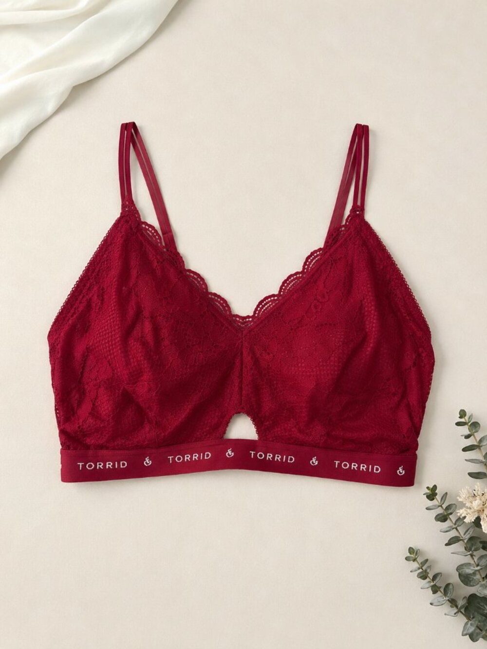 Torrid Size 1 Red Tattoo Lace Keyhole Bralette Logo Band